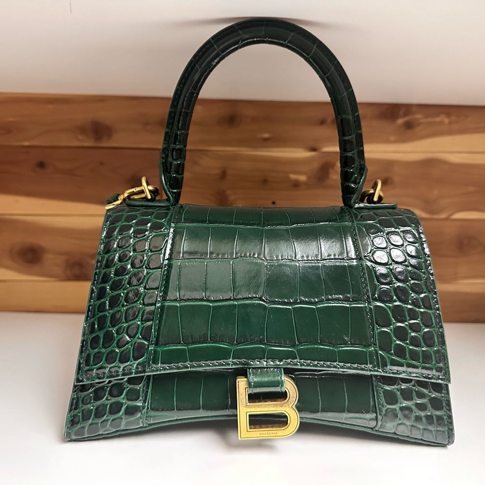 Balenciaga Green Croc-Embossed Handbag